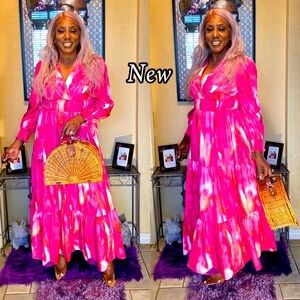 Vibrant Pink Tie-Dye Maxi Dress